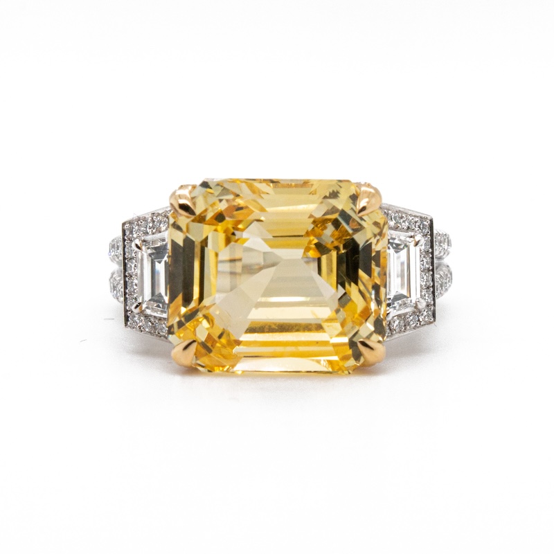 Platinum and 18K Yellow Gold Three Stone Ring